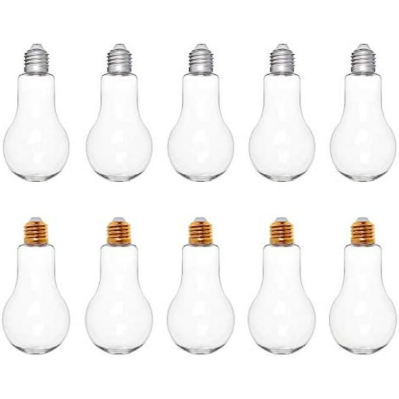 12 Packs Plastic Light Bulb Shaped Bottle with 200ml Capacity Plastics Jars with Lids Golden and Silver