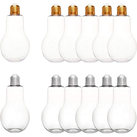 12 Packs Plastics Jars Bulb Jars with Lids Plastic Light Bulb Shaped Bottle for Party Decor and Ornaments Storage 300ml