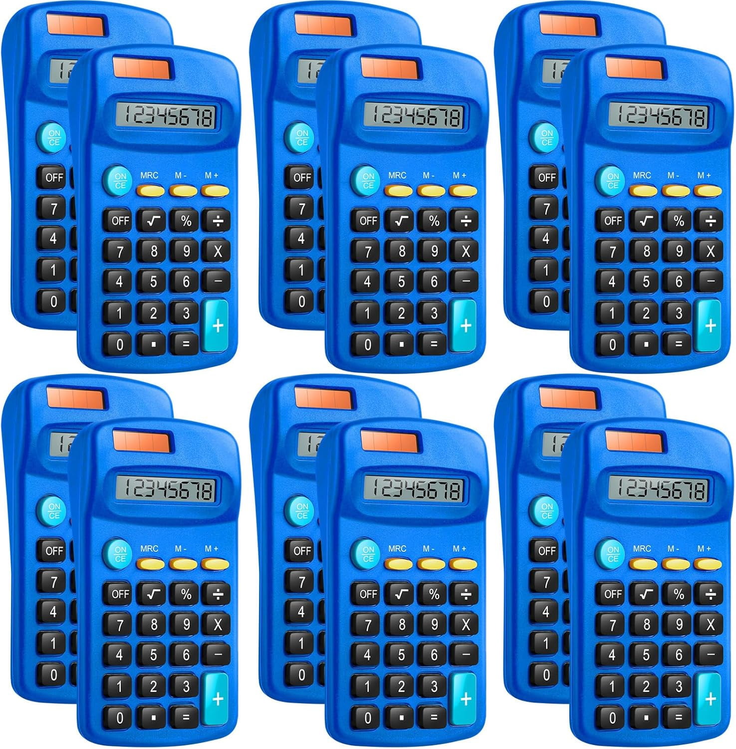 12 Packs Pocket Size Mini Blue Calculator Basic Calculators for Handheld Angled Students 8 Digit Display Solar Battery Dual Power Small Kids Home Office