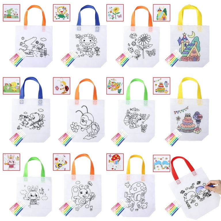 12 Packs Return Gift Bags for Kids Birthday Reusable Party Goodie Bags with  12 Packs Pattern and Marker Pens for Coloring Your Own Bag for Birthday  Party DIY Crafts or Party Favors
