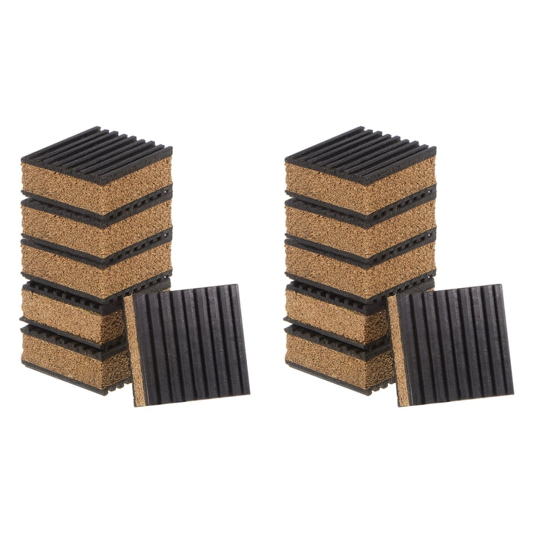 12 Packs Ribbed Anti-Vibration Isolation Rubber Pads 2" Length x 7/8"  Thick, Square Anti Vibration Pads with Cork Layer
