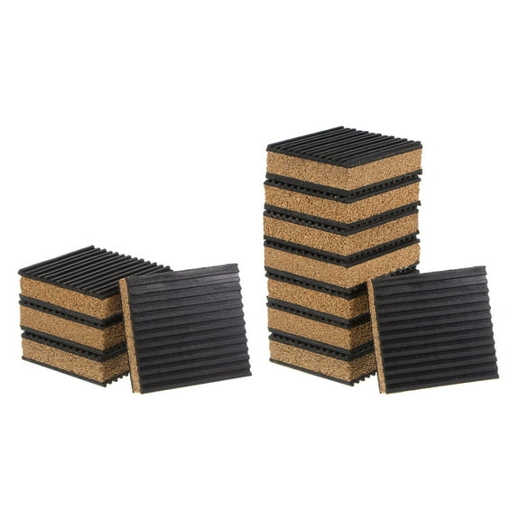 12 Packs Ribbed Anti-Vibration Isolation Rubber Pads 3" Length x 7/8" Thick, Square Anti Vibration Pads with Cork Layer