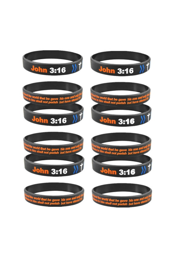 12 Packs Rubber Wristbands John 3 16 Bible Verse Set Inspirational Quote Silicone Bracelets for Men Women,Strength Faith Scripture Cross Religious Jewelry Confirmation Baptism Easter Gift