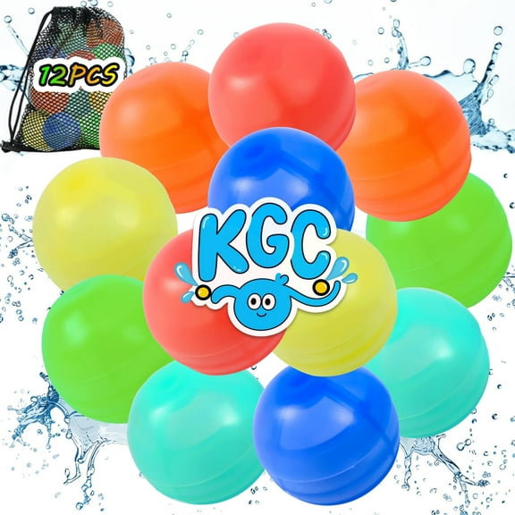 KGC 12 Packs Safer Auto-fill Water Ballons Reusable, Quick Fill Silicone Splash Balls for Kids Pool Beach Garden Fun Summer Play, Mesh Bag Included
