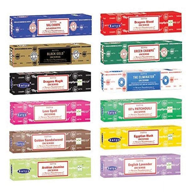 12 Packs Satya Nag Champa Incense Stick Packs Hand Rolled & NonToxic