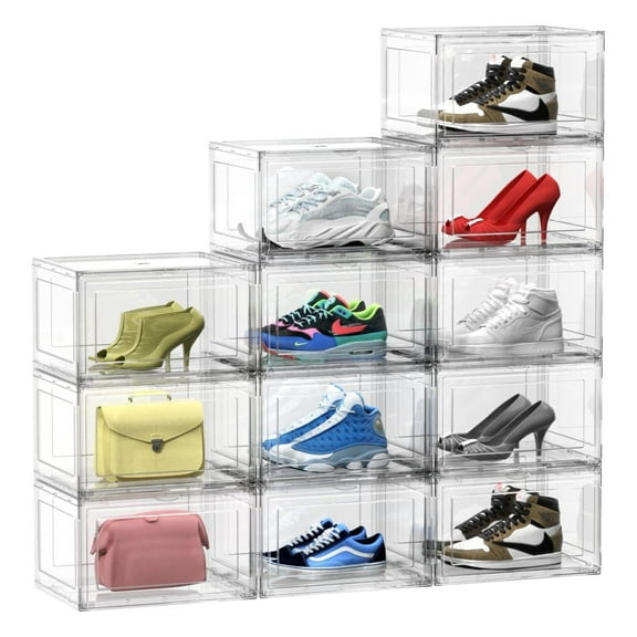 12 Packs Shoe Boxes, Clear Plastic Stackable Sneaker Boxes, Display Case for Sneaker Fits Up to US Size 15