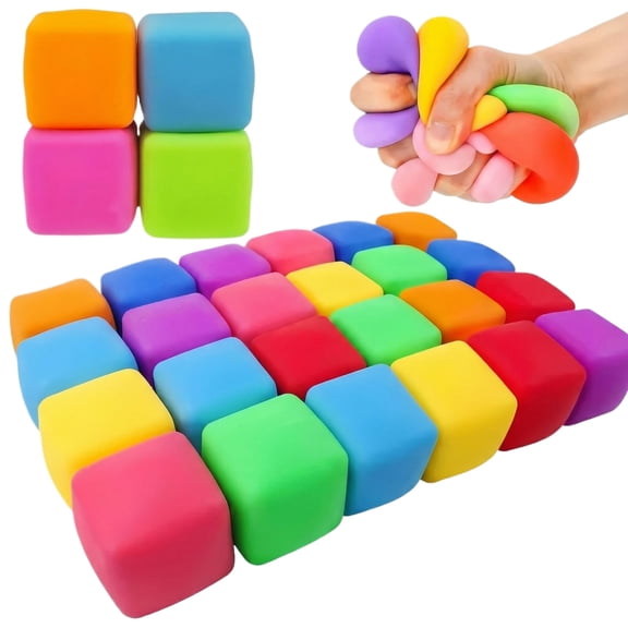 12 Packs Slow Rising Stress Cube Fidget Stress Relief Balls, Sensory Squishy Square Shape Fidgets, Party Favors Pull Stretch Squishy Ball Classroom Prize Box Stuffers