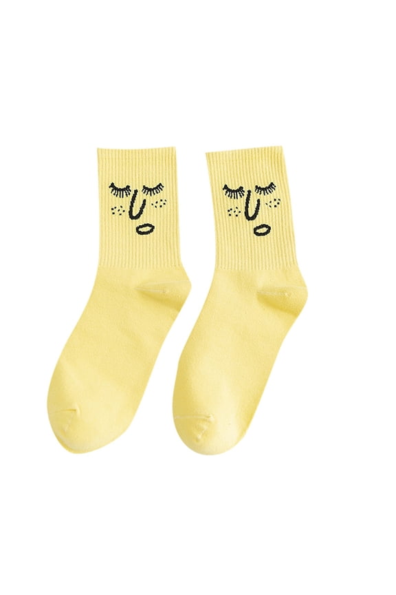 12 Packs Sock for Women Cartoon Funny Expression Jacquard Single Needle Neutral Mid Calf Short Socks