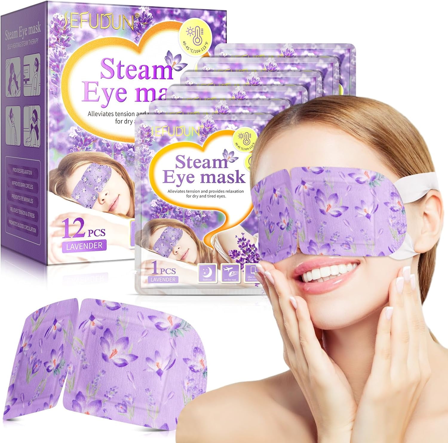 12 Packs Steam Eye Mask, Lavender Self Heating Eye Mask, SPA Warm Eye