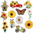 thumbnail image 1 of 12 Packs Sunflower Iron on Patches Set, Yellow Summer Theme Embroidered Appliques Patches Cute Dwarf Butterfly Bee Daisy Flower Designs Embroidered Repair Patches for Clothing Custom Funny Appliques, 1 of 7