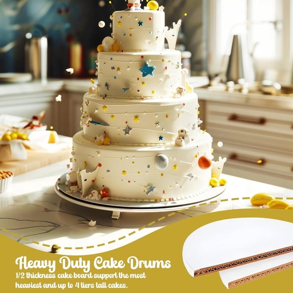 12 Packs Thick Cake Drums, Greaseproof 10 inch assorted Round Cake drum in Gold Black Sliver White Cake Base, Cardboard Cake Boards for Presenting Heavy/Tall Tiered Cakes, Base Para Pastel