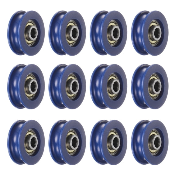 12 Packs U Type Groove Pulley Nylon Guide Rolling Bearing 5x25.5x8.5mm U Groove Roller Wheel for Door Window, Blue