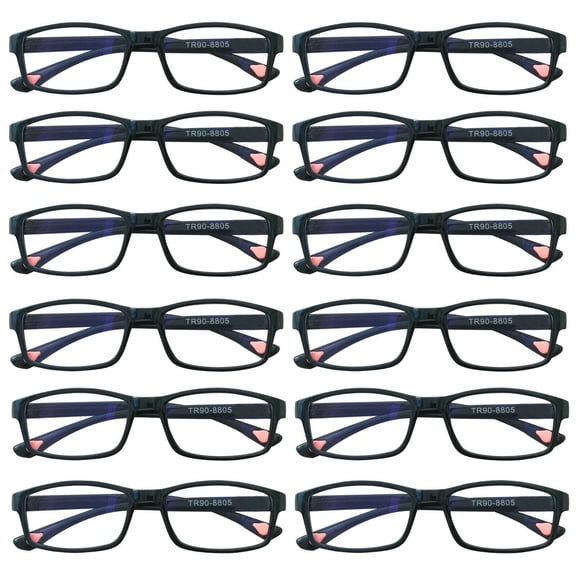12 Packs Unisex Fashion Rectangular Reading Glasses Blue Light Blocking Readers for Men Women +2.00