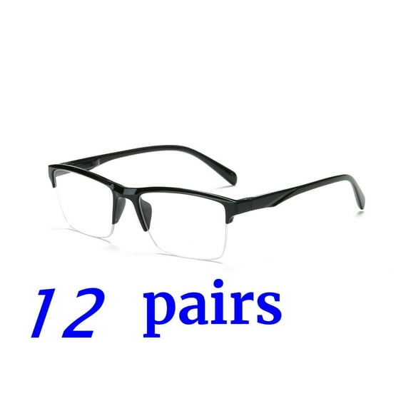 12 Packs Unisex Fashion Square Half Frame Reading Glasses Spring Hinge Readers for Men Women +1.00