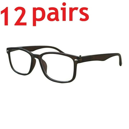 12 Packs Unisex Square Frame Blue Light Blocking Computer Reading Glasses Readers for Men Women +4.00