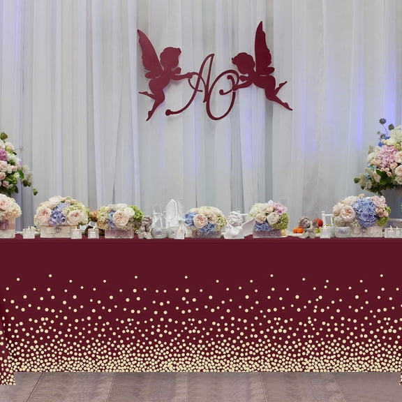 12 Packs Wine Red and Gold Plastic Tablecloths for Parties