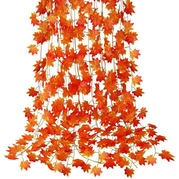 12 Packs of Artificial Autumn Leaves Garland Hanging Vine Thanksgiving Decoration for Family Wedding orange plastic