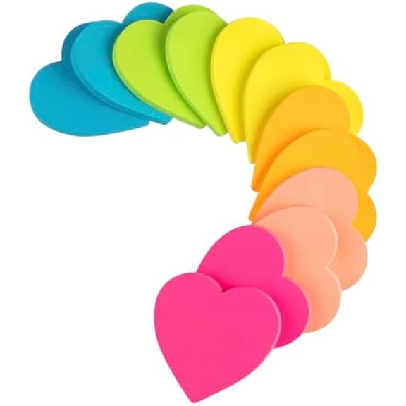 (12 Pads) Heart Sticky Notes 3x3 Inches, Valentines Gifts,Cute Bright Colors Self-Stick Pads, Easy to Post for Home, Notebook, 72 Sheets/pad