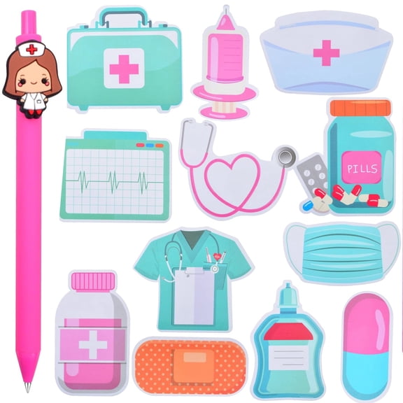 12 Pads Mini Nurse Sticky Notes Nursing Essentials Notepads Booklet Self-Stick Memo Pads with 1 PCS Nurse Pen Medical Assistant Accessories