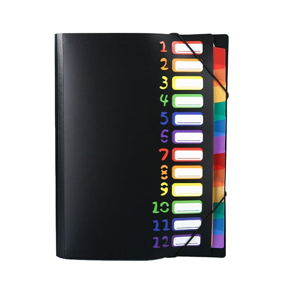 12-Page Rainbow Classification Accordion File, Office Data Storage Folder and A4 Document Organizer, for Receipts, Bills and Paperwork Management