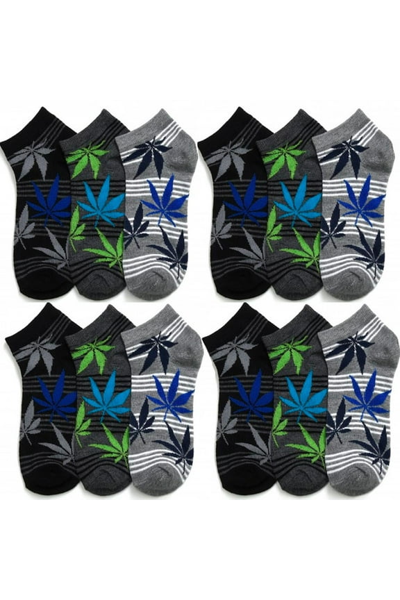 12 Pair Ankle Socks Cannabis Leaf Weed Pot Crew Low Cut Running Men Women 10-13