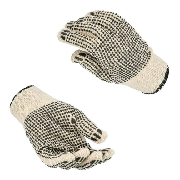 MMBM PVC Dot Knit Gloves Tan Color Men's 10" Size 7 Gauge Double-Sided Reusable & washable for Industrial Work 12 Pairs