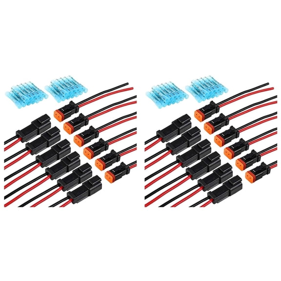 12 Pair DT 2 Pin Pigtail Kit Male Female Connector Adapter Socket Wiring Harness for LED Work Light Bar Accessories