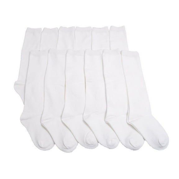 12 Pair Dozen Girls Premium Cotton Knee High Socks Multiple Colors (White,M - (7-9))