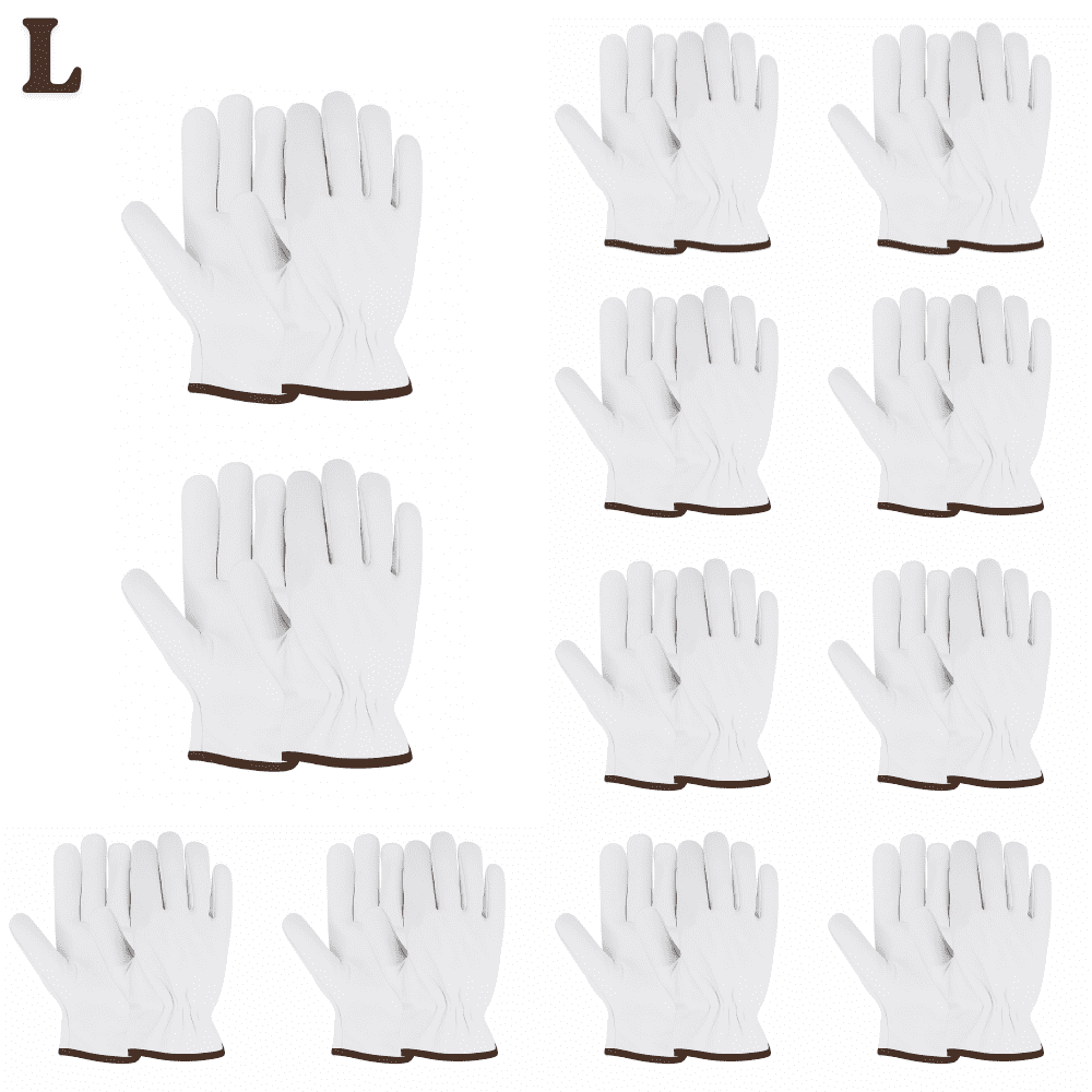 Paknada Premium 12 Pair Goatskin Leather Work Gloves, Comfortable for Construction and Outdoor Use
