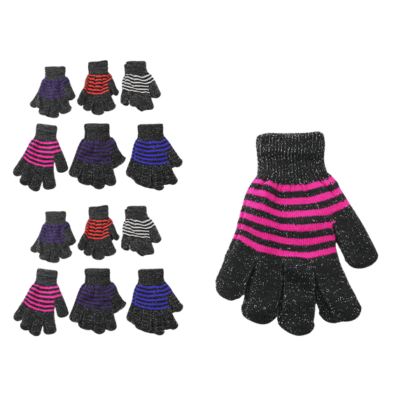 12 Pair Ladies Winter Knit Gloves Assorted Colors Warm Cold Weather Gear Gift Sparkling Glitter Assorted Colors One Dozen Pairs