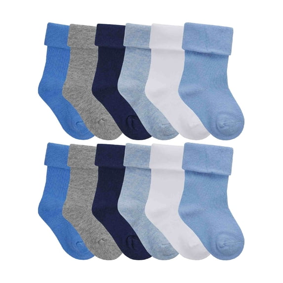 12 Pair Multipack Babies Soft Cotton Socks | Sock Snob | Plain Cute Turnover Tops Socks