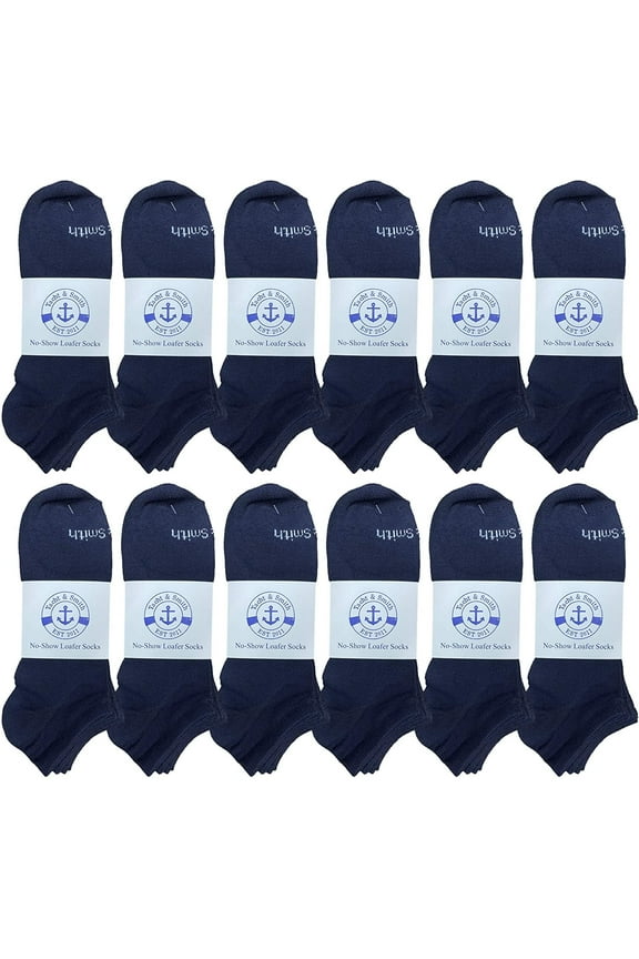 12 Pairs of Boys & Girls Cotton Shoe Liner Training No Show Thin Low Cut Sport Ankle Socks, 6-8 (12 Pack Navy)