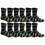12 Pair Of excell Mens Striped Winter Warm Fuzzy Socks, Sock Size 10-13 (917-1468-DZ)