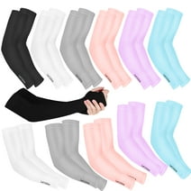 12 Pair UV Sun Protection Cooling Arm Sleeves, Long Sun Protective Compression Sleeves with Thumb Hole for Men Women Cycling, Hiking, Golf, Fishing Outdoor Sport, 6 Colors