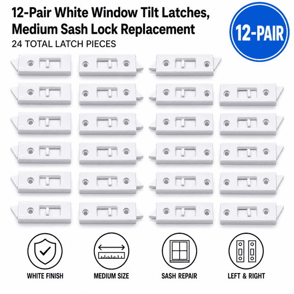 12-Pair White Window Tilt Latches, Medium Sash Lock Replacement