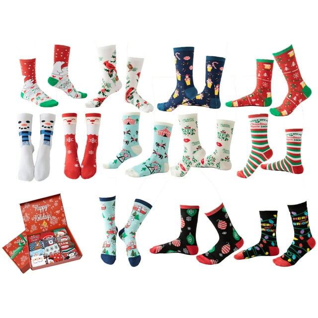 12 Pair, Women Holiday Christmas Socks Crew Socks Xmas Holiday Cozy