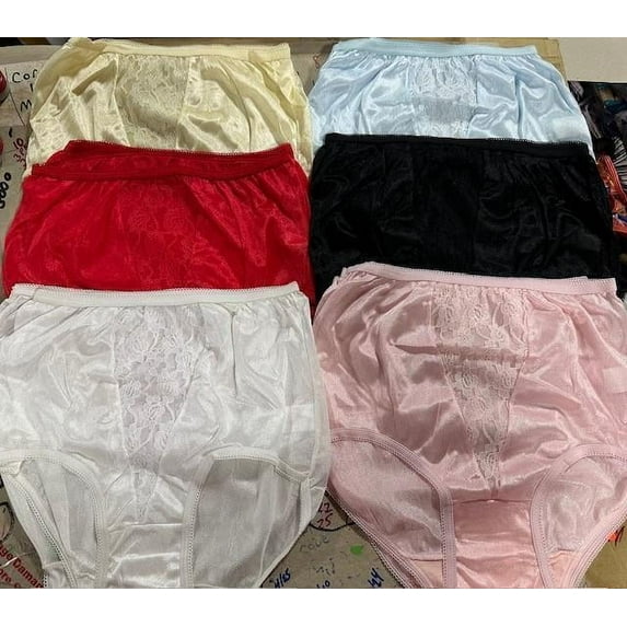 12 Pairs (1 dz) Famous Maker 100% NYLON Briefs Center Lace Panel Sz - 7 UNISEX