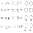 thumbnail image 1 of 12 Pairs 14K Gold Plated Flat Back Hypoallergenic Earrings for Women Men Surgical Stainless Steel Earrings for Sensitive Ears Small Gold Stud Hoop Cartilage Earring Stack Set,Silver 02, 1 of 6