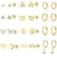 thumbnail image 1 of 12 Pairs 14K Gold Plated Flat Back Hypoallergenic Earrings for Women Men Surgical Stainless Steel Earrings for Sensitive Ears Small Gold Stud Hoop Cartilage Earring Stack Set,Gold 02, 1 of 6
