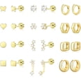thumbnail image 1 of 12 Pairs 14K Gold Plated Flat Back Hypoallergenic Earrings for Women Men Surgical Stainless Steel Earrings for Sensitive Ears Small Gold Stud Hoop Cartilage Earring Stack Set,Gold 01, 1 of 6