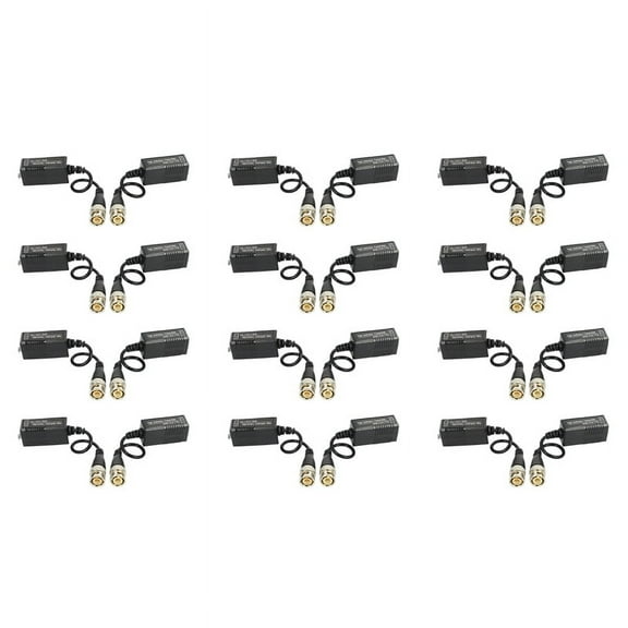12 Pairs 24 Pieces Passive Video Balun & Transceiver with Cable for 1080P TVI/CVI/TVI/AHD/960H DVR Camera CCTV System,12 x Pairs Video Audio Power Balun Network Transceivers Connectors,Black