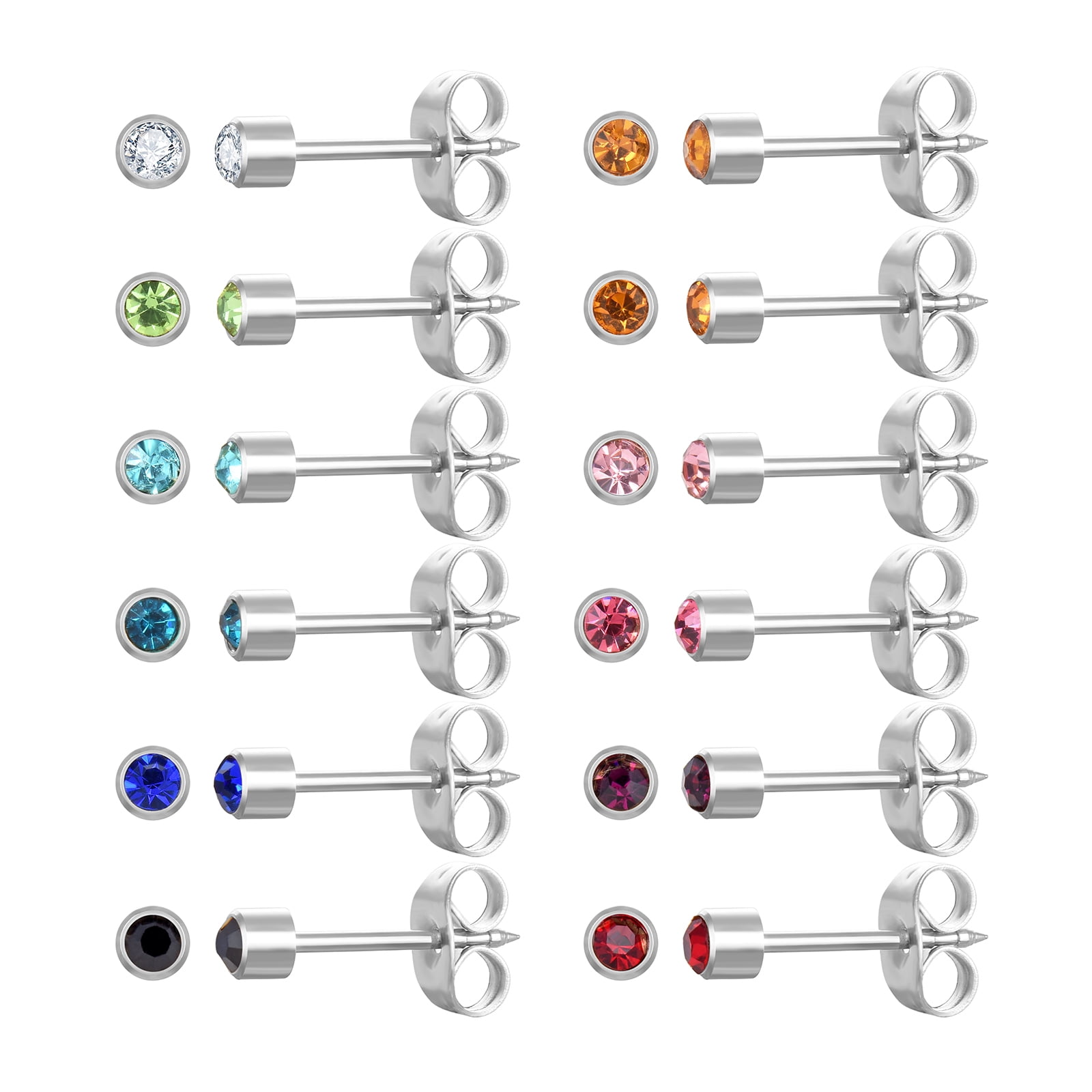 12 Pairs 3mm Ear Piercing Stud Earrings, Surgical Stainless Steel
