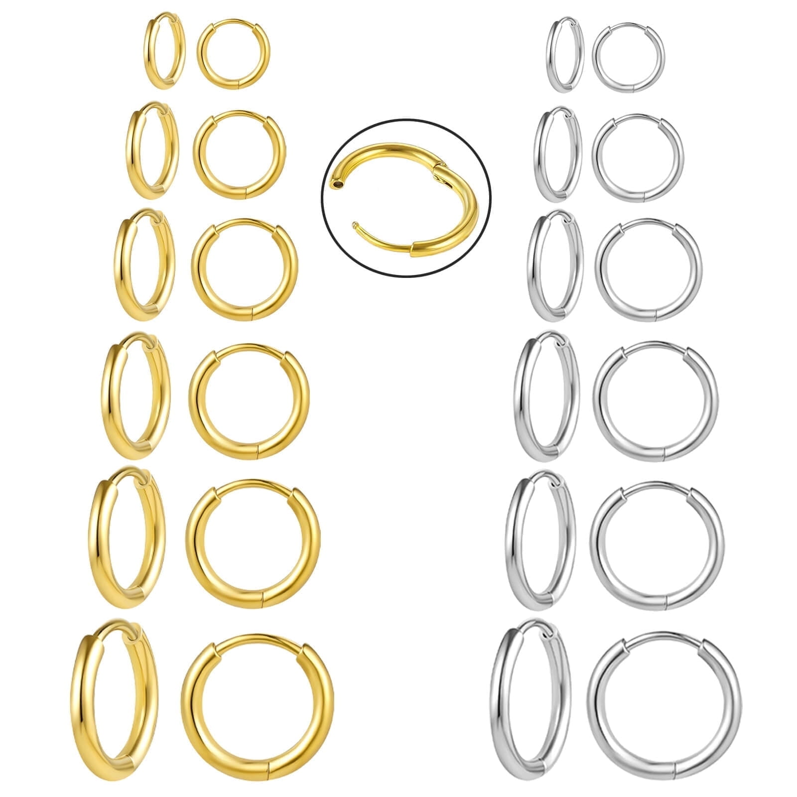 耳環　金環　①②まとめて 12 Pairs Adults 316L Surgical Stainless Steel Huggie Hoop Earrings