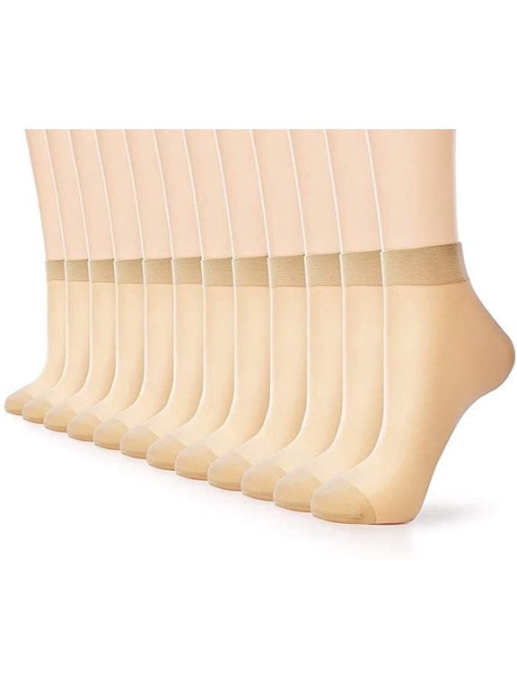 12 Pairs Sheer Ankle Stockings for Women, 20D Nylon Socks, 12 Nude