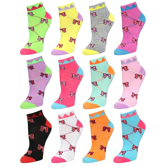 12 Pairs Assorted Colors Women Novelty Ankle Socks - Bowknot