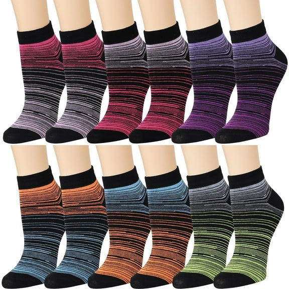 12 Pairs Assorted Colors Women Novelty Ankle Socks - Messy Striped