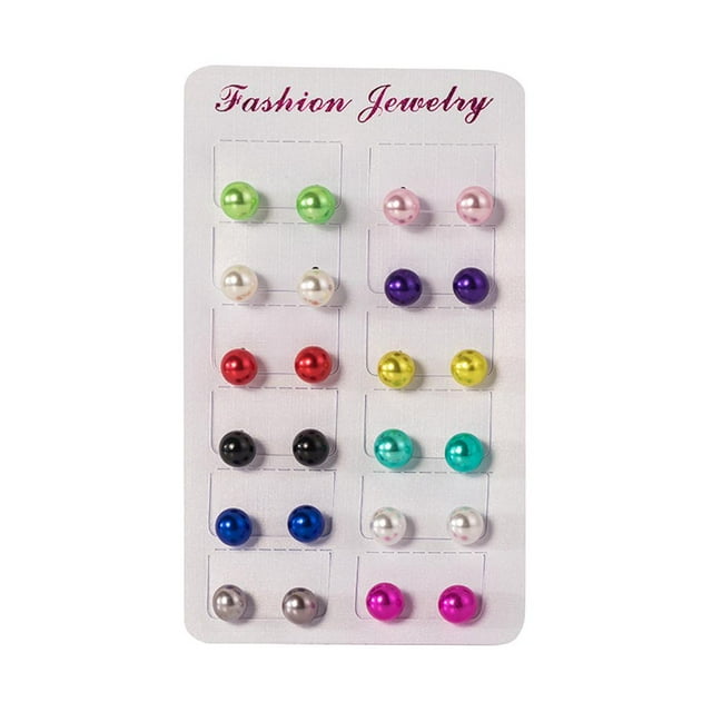 12 Pairs Assorted Multiple Stud Earrings Set for Women Round Ball Earring Set Multicolor