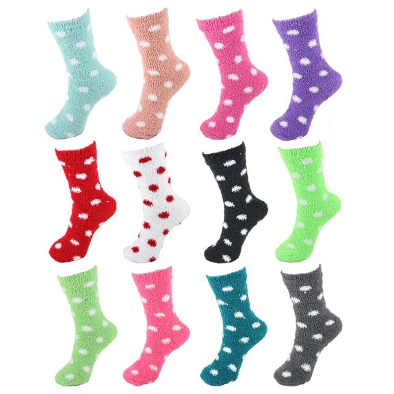 12 Pairs Assorted Super Soft Warm Microfiber Cozy Home Socks - Assortment D1 - Bulk Value Pack