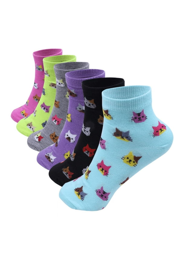 12 Pairs Assorted Women's Lightweight Cotton Socks Cat Casual Low Cut Ankle Size: 9-11