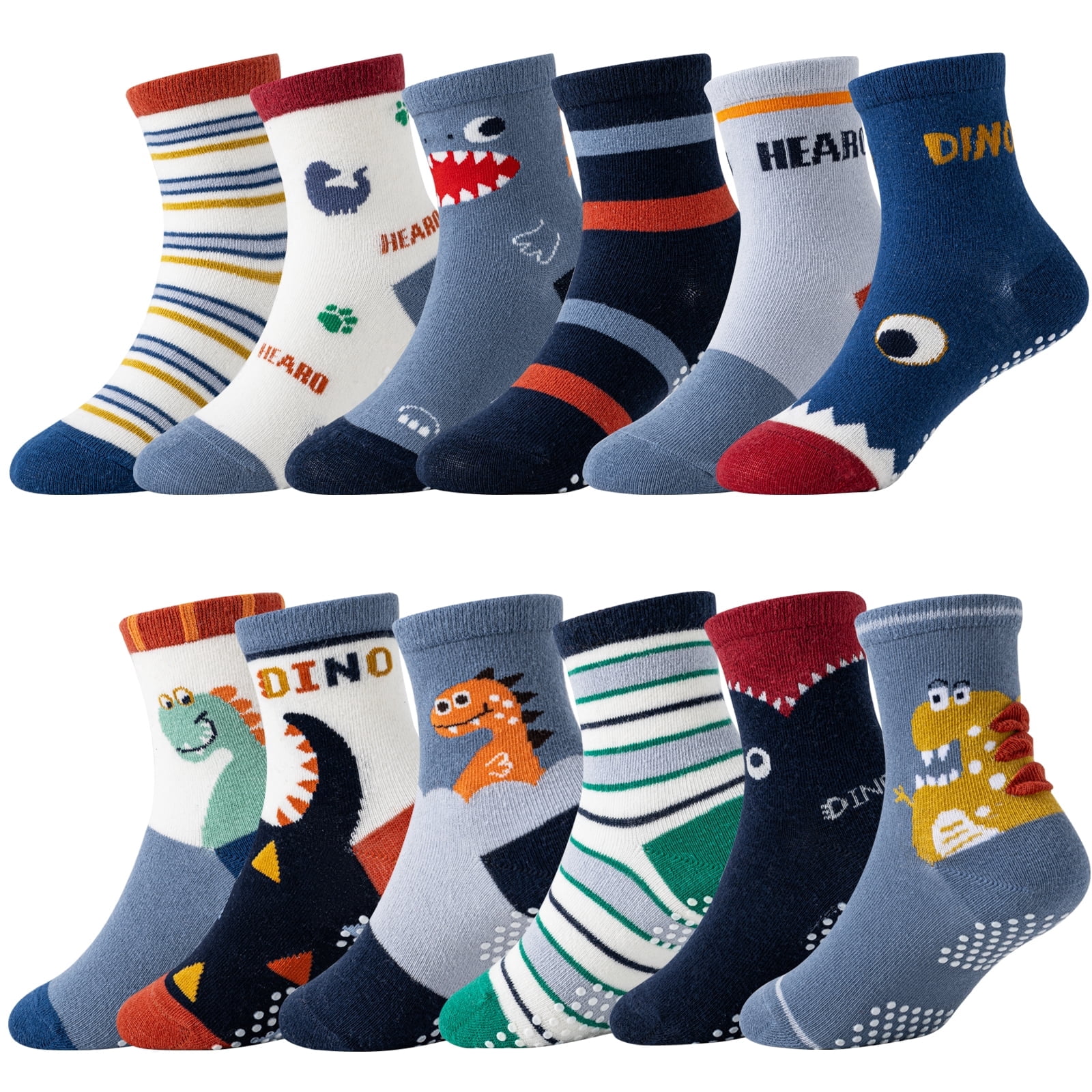 12 Pairs Baby Boys Grips Socks Kids Toddlers Infants Anti Slip Non Skid ...